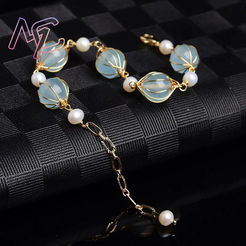 Blue Natural Jade Bead Earrings Fashion Accessories Amulet Vintage Bracelet Real Jewelry Charm Lucky Designer - view 3