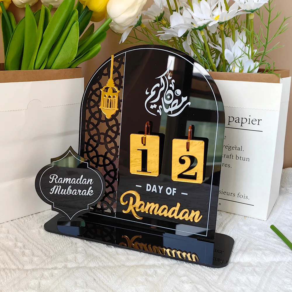 Calendario del conto alla rovescia in acrilico Ramadan regali calendario del giorno del Ramadan con Base che sostituisce i numeri Ramadan Mubarak Islam festa dell'avvento