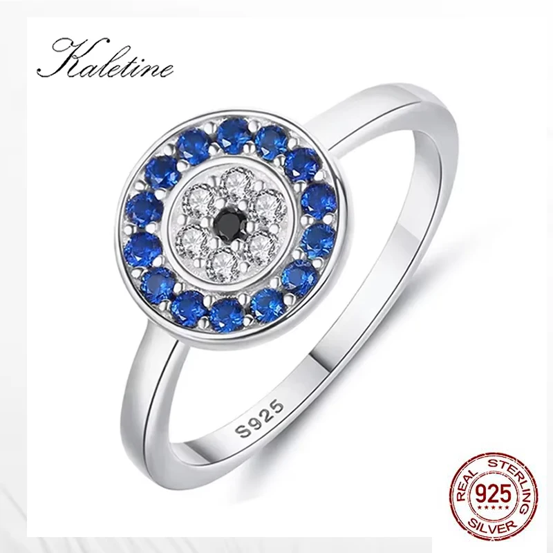KALETINE Pure 925 Sterling Silver Rings For Women Lucky Evil Eye Charm Blue CZ Finger Gold Rings Men Zaręczynowa biżuteria ślubna