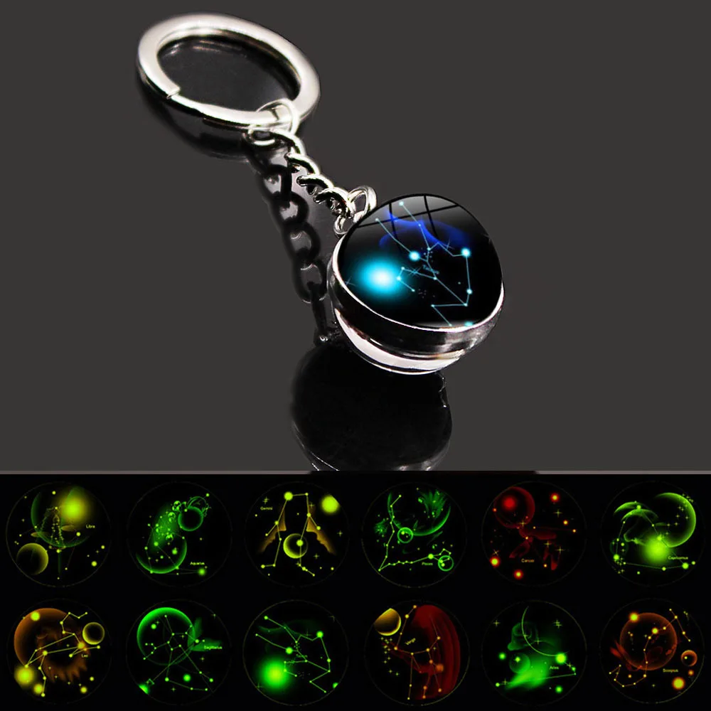 New Accessories Luminous Twelve Constellations Key Ring Time Gem Key Chain Fashion Bag Pendant Key Chain Accessories DIY Gift