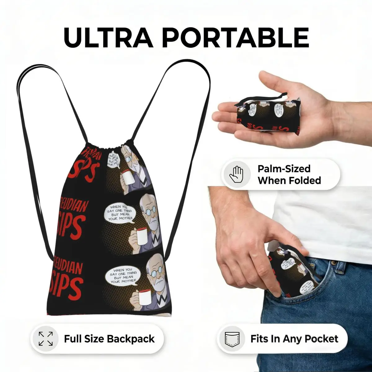 Freudian Sips- Psychology Design Drawstring Backpack hiking cycling Bag Lightweight Storage Drawstring Bag for Men Women