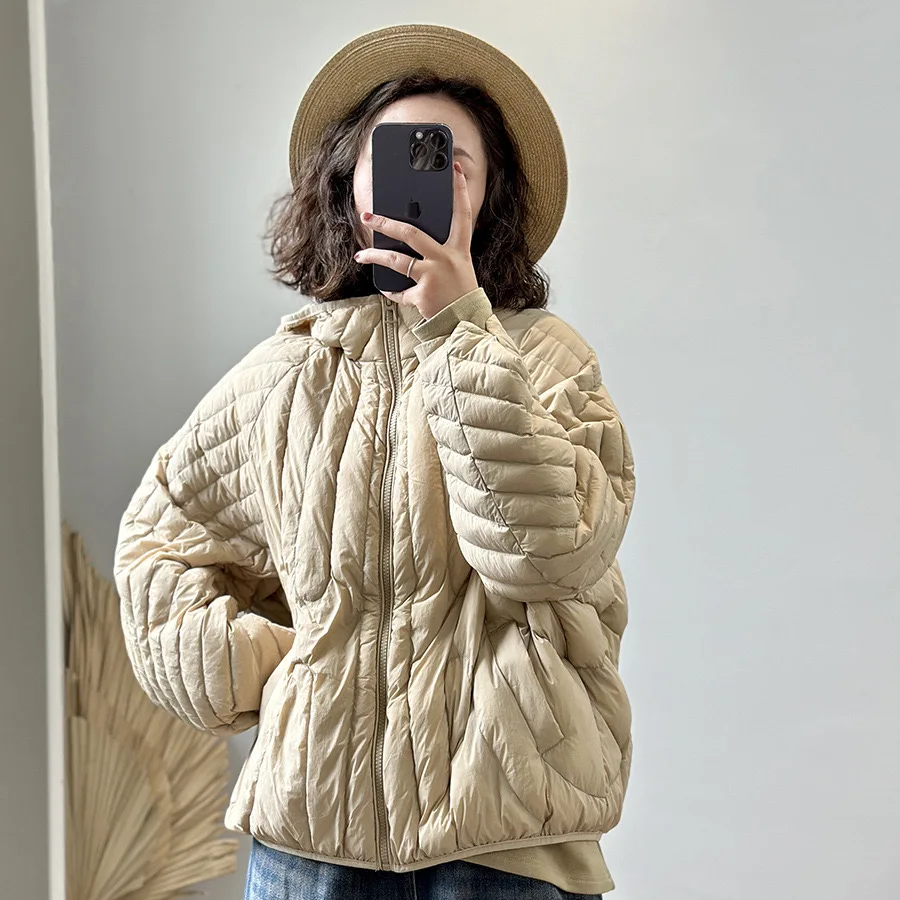 QAZIQILAND 2024 Autumn Winter Hooded Puffer Jacket Solid Parkas Female 90% White Duck Down Coat Long Sleeve Casual  Warm Outwear