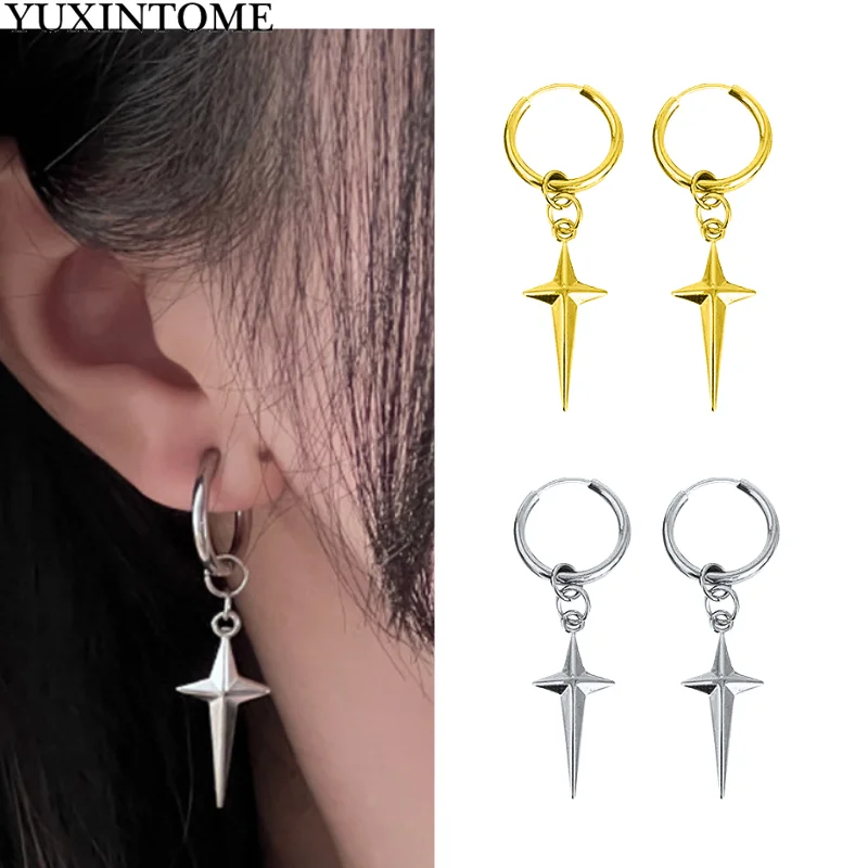 Metal new 925 sterling silver ear Needle cross plain hoop earrings cross pendant hoop earrings for women fashion party jewelry