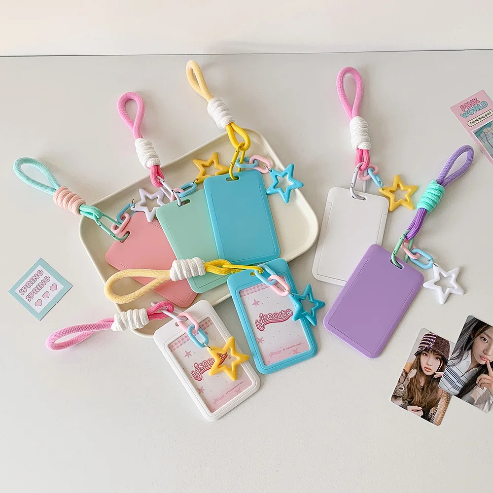 ID Card Protective Color Bus Card Cover Credit Card Star Pendant Korean Photocard Holder Plastics Hanging Rope Key Chain