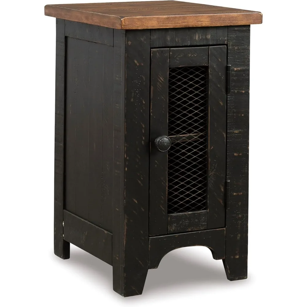 Rustic Chair Side End Table with Double Cabinet Doors and 1 Storage Shelf, Brown