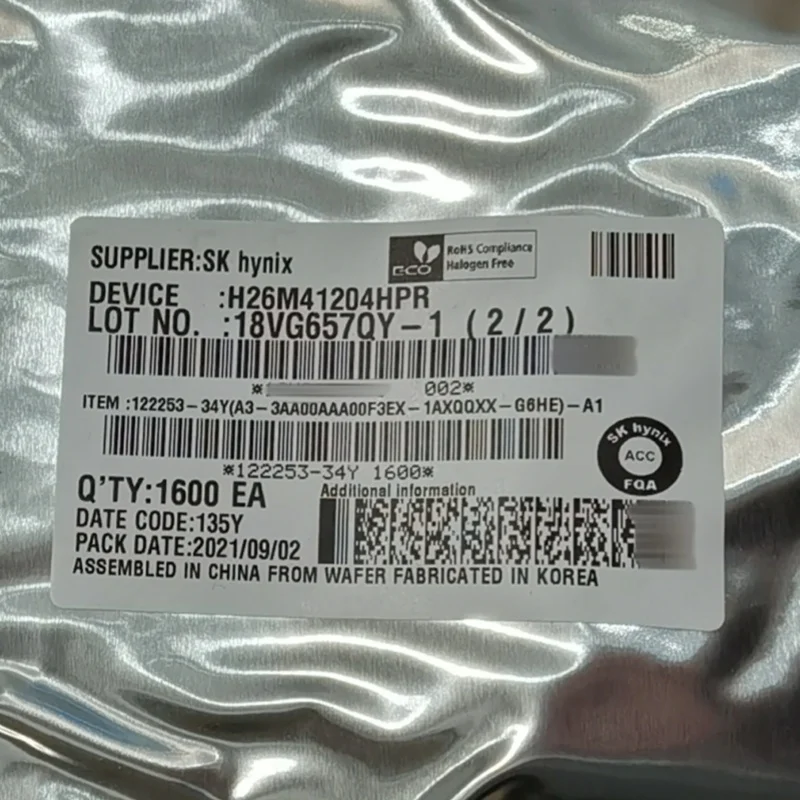 New Original H26M41204HPR H26M41204HP eMMC ver 5.1 BGA-153 H26M41204 In Stock