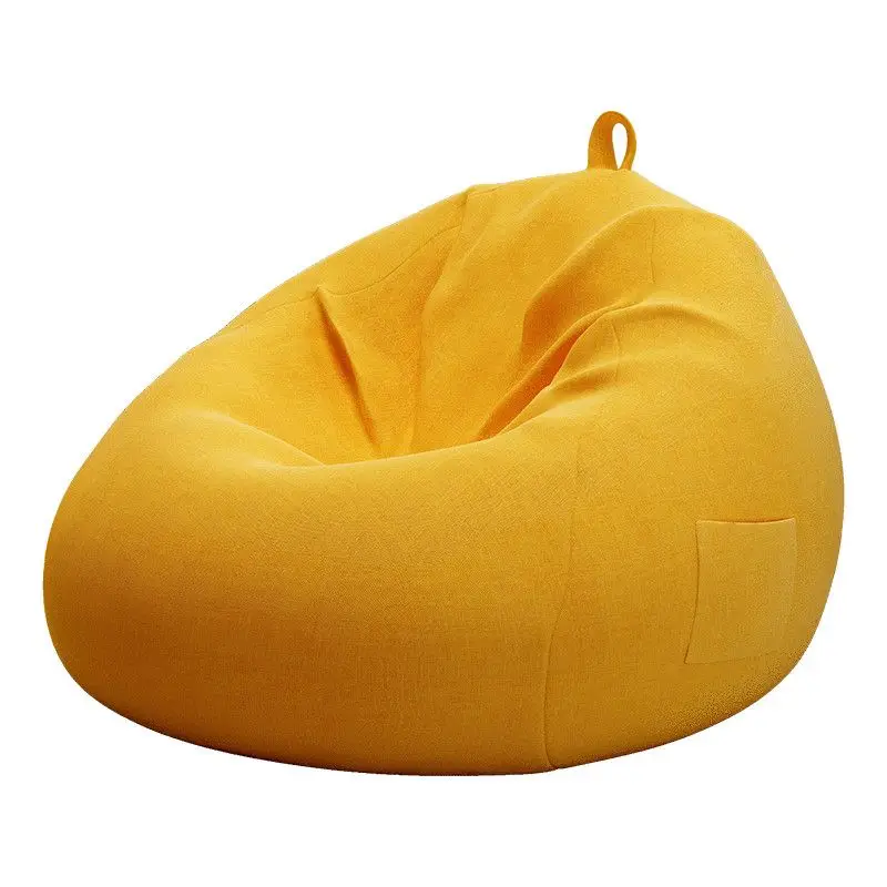 Bean Bag Chair Soft Yellow Linen Fabric Lazy Sofa With Handle And Side Pocket For Adults Kids In Living Room Bedroom