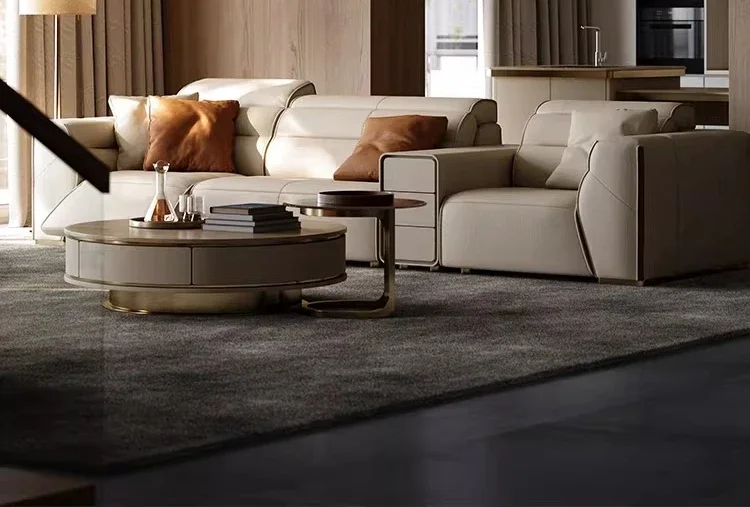 Leather sofa high-end luxury villa living room zero wall adjustable sofa