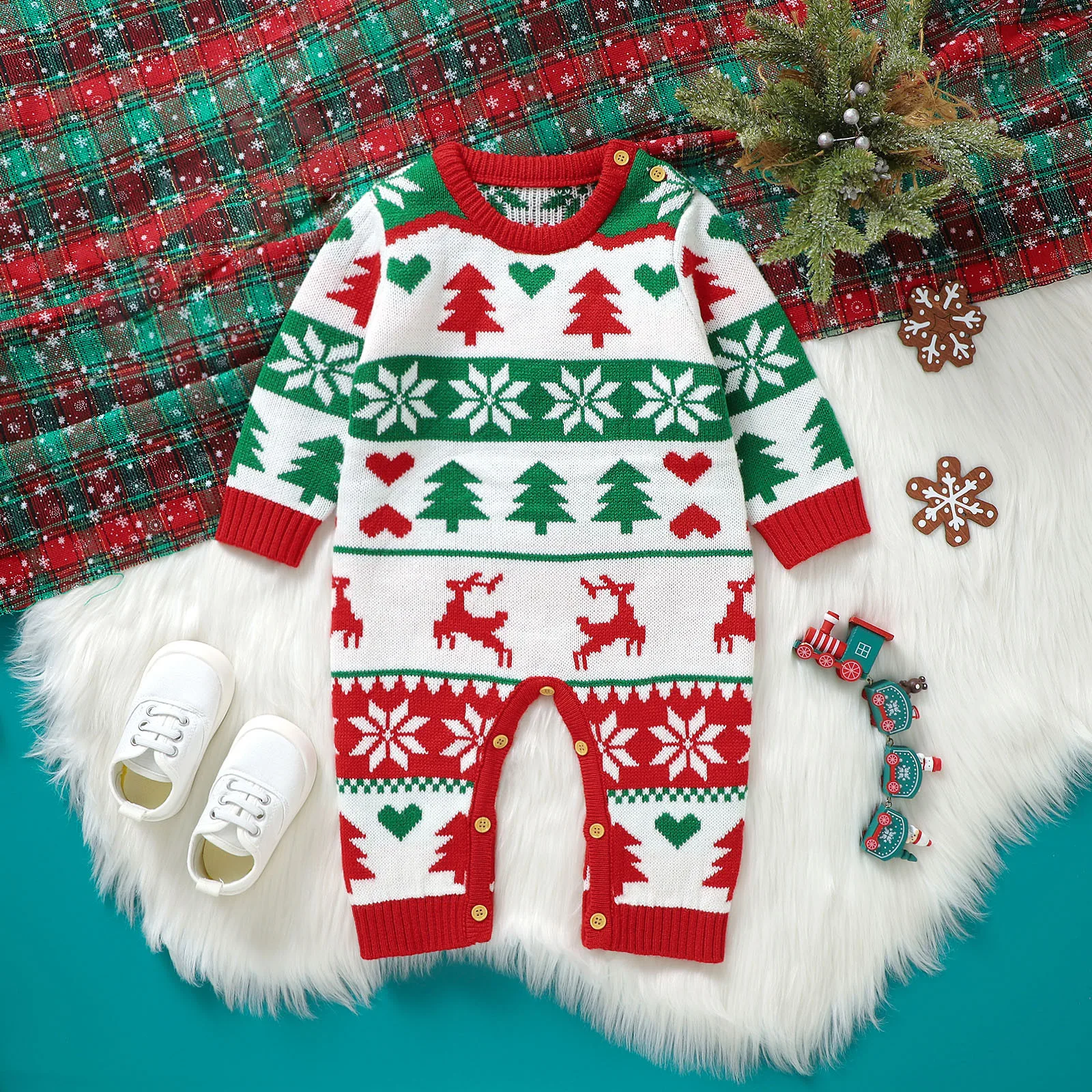 

0-24M Baby Boys Girls Knitted Romper Christmas Red Green Outfits Christmas Jumpsuit New Year Costume Newborns Christmas Clothes