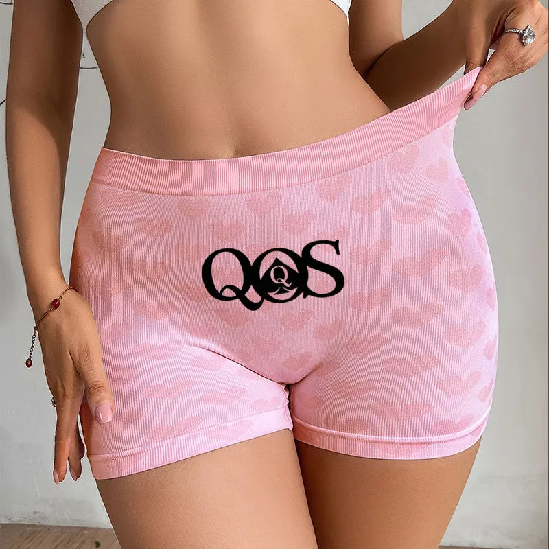 Queen of Spades QOS Funny Womens Sexy Underwear Love Heart Pink Knitting Female High-waisted Comfortable Breathable Panties