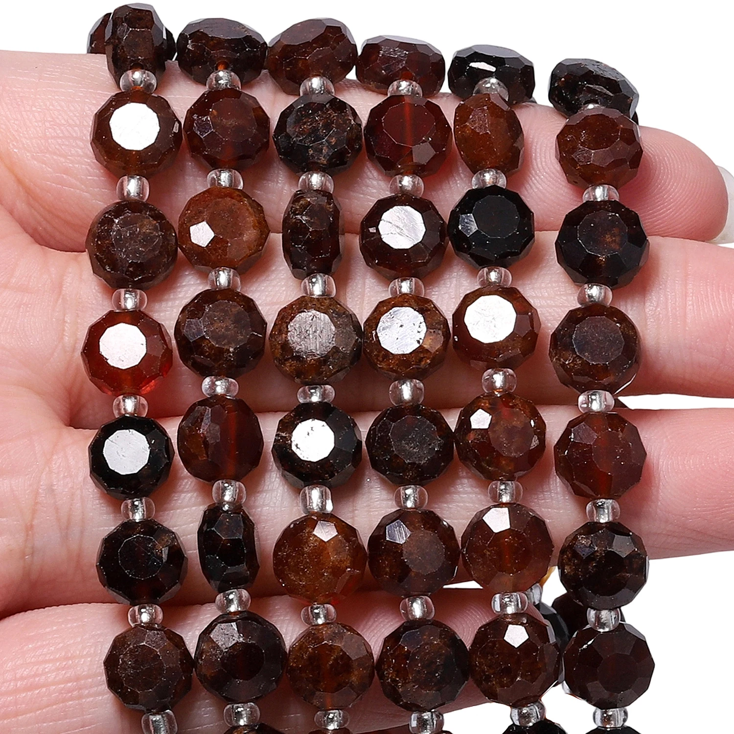 AAA Natural Orange Garnet Stone Beads 8x5mm Faceted Flat Round Coin Shape Beads for Jewelry Making Diy Bracelet Accessories