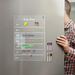 1pc acrylic refrigerator magnetic suction plate transparent acrylic weekly planner message board erasable refrigerator sticker