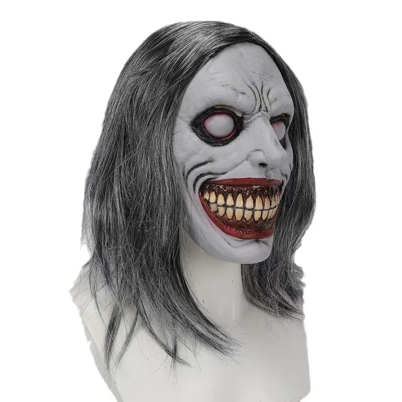 Nowa Halloweenowa Straszna Maska Cosplay Demon Uśmiech Białe Oczy Maska Horror dla Dorosłych na Imprezę Straszny Kostium Rekwizyt Akcesorium