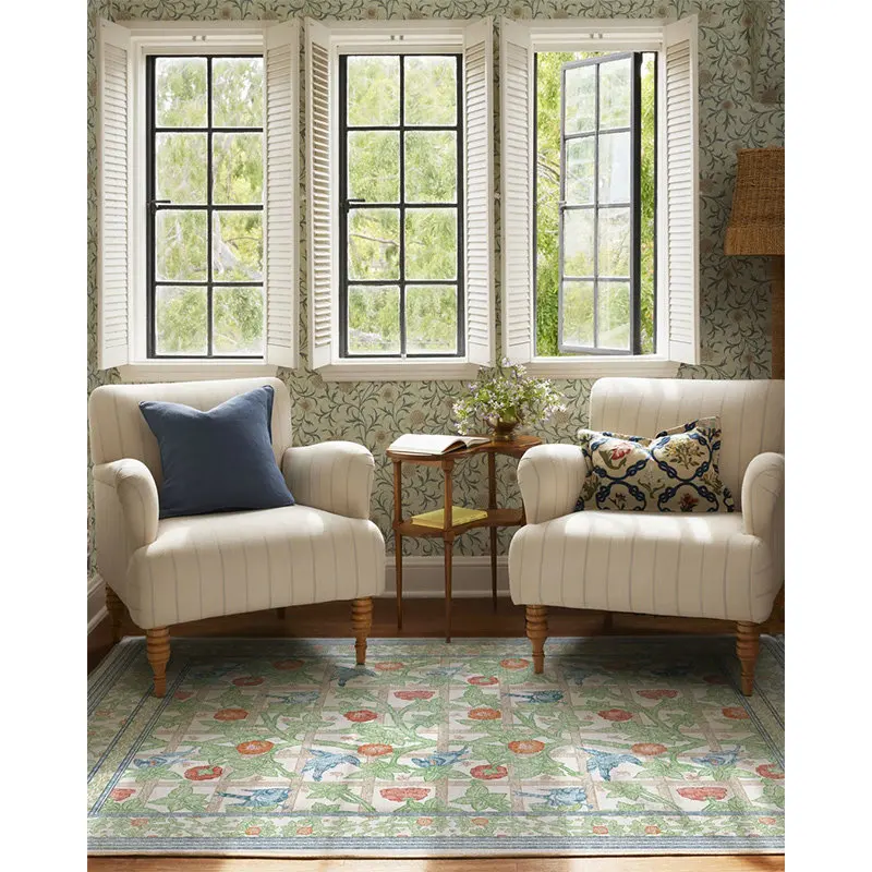 Retro Ethnic Style Carpets for Living Room Green Color Pink Floral Bedroom Decor Carpet Soft Bedside Non-slip Rug Home Coffee