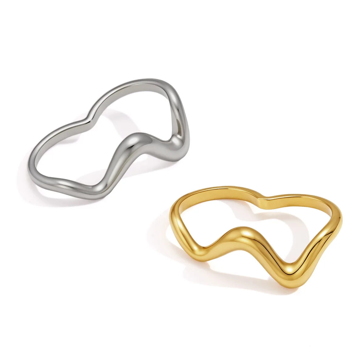 Double Finger Ring Fashion Aesthetic Opening Adjustable Ring Women's Party Jewelry Stackable Open Rings Wave Stainless Steel