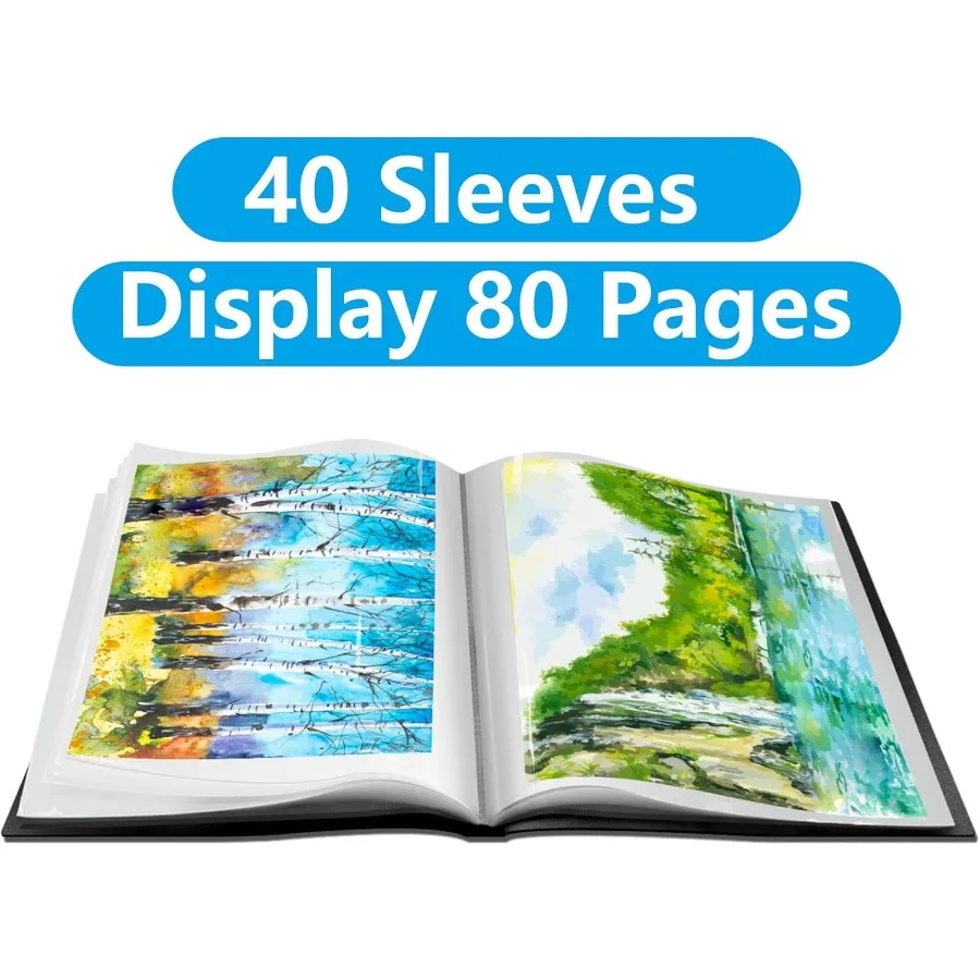 Libro di presentazione con 40 tasche trasparenti, buste protettive per opere d'arte, fogli di report, lettere e documenti, ideale per l'esposizione