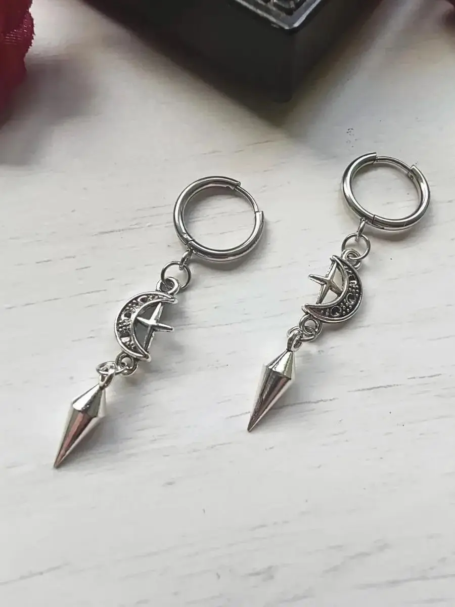 Pointy Cone earrings, Gothic jewelry, punk accessories, Cross, Moon, Retro, Korean, Hippie, Alternative, ear hooks For Women Man