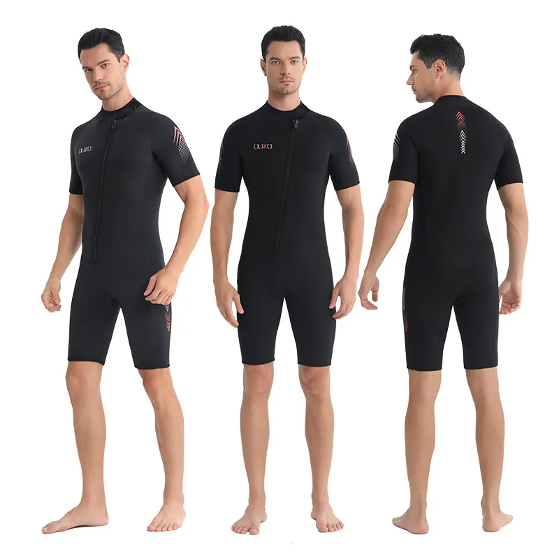 3MM Neoprene Men Women's Short-Sleeved One-piece Wetsuit Warm Sunscreen Surfing Deep Scuba Diving Swimsuit Open Zipper Front