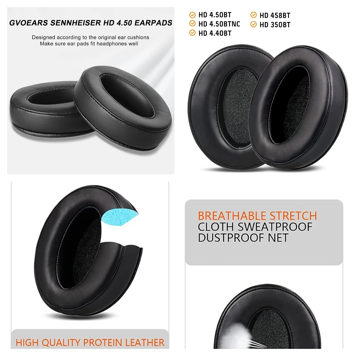 

2pcs Replacement Earpads for Sennheiser HD 4.50 HD4.50 BTNC HD4.40BT Headphones Softer Protein Leather Earpads