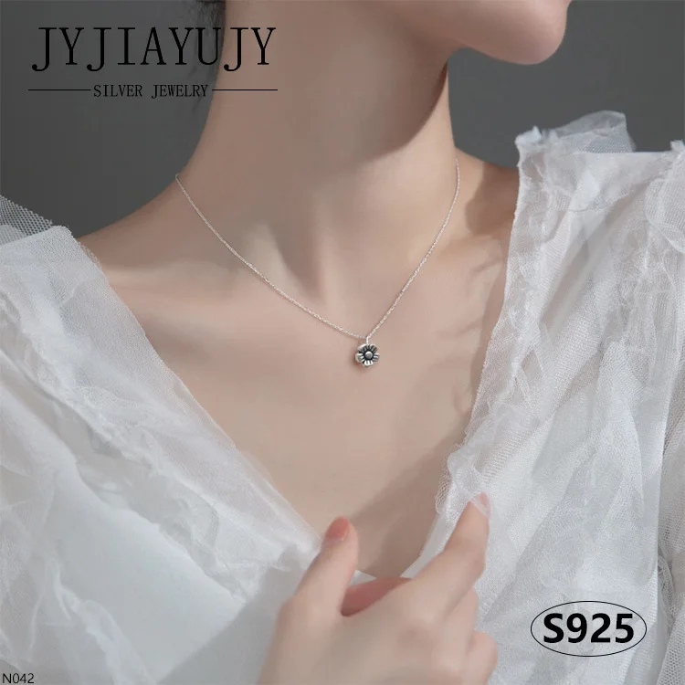 

JYJIAYUJY 100% Sterling Silver S925 Necklace 8MM Five Petal Flower Shape Trendy Hypoallergenic Daily Fine Jewelry Gift N042