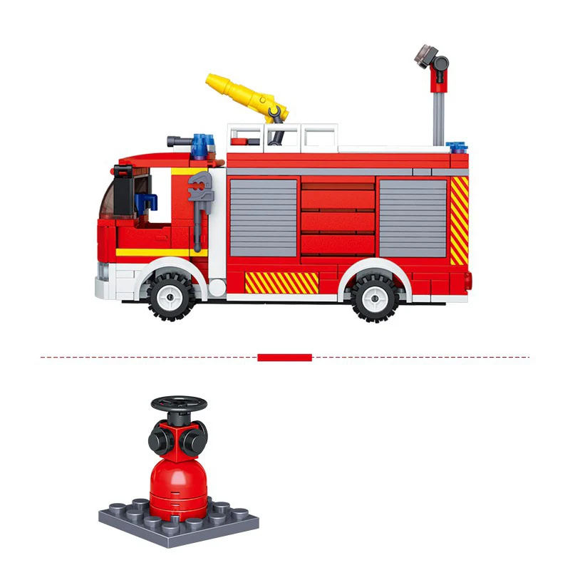 343 قطعة رذاذ الإنقاذ من الحرائق خزان المياه الجوية اللبنات شاحنة مطافئ سلسلة الإطفاء سلسلة اطفاء الأطفال الطوب اللعب
