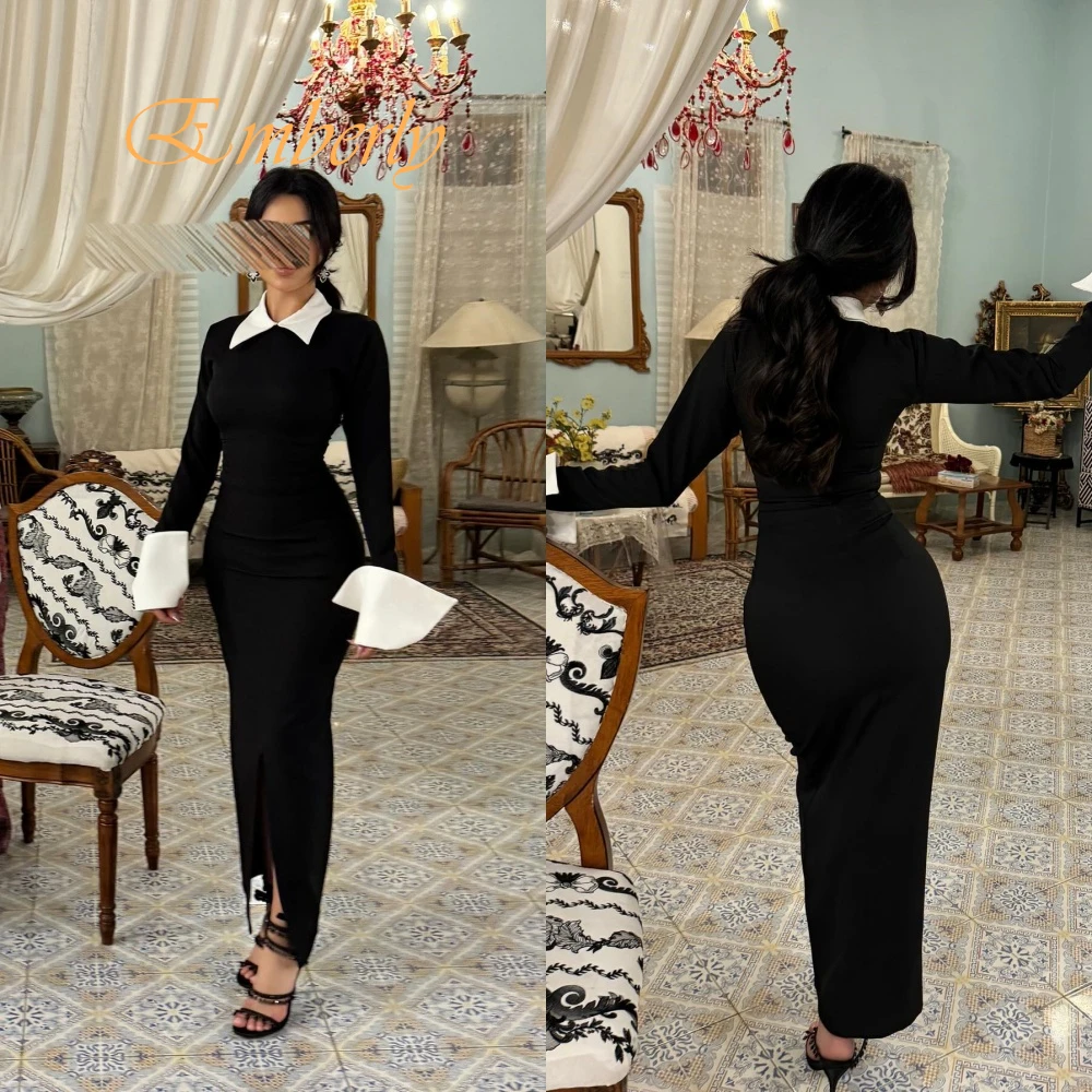 Vestido de noche elegante personalizado con cuello redondo y manga casquillo, Jersey de alta calidad, vestidos de fiesta de manga larga, vestidos de fiesta delicados