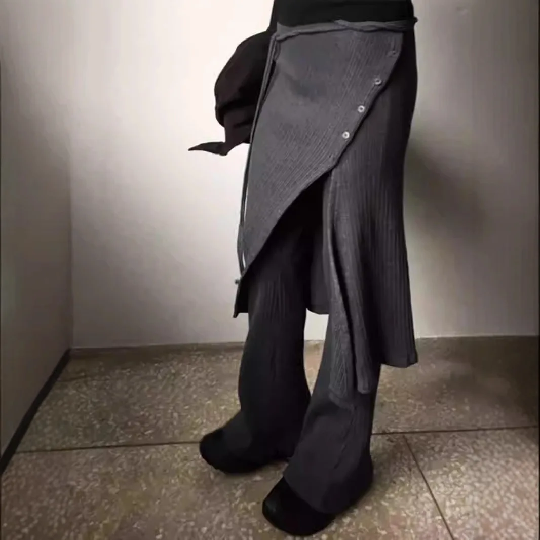 Уличный тренд, модная трикотажная юбка с высокой талией для похудения + брюки прямого кроя, повседневный универсальный тренд, дизайн комплекта из двух предметов