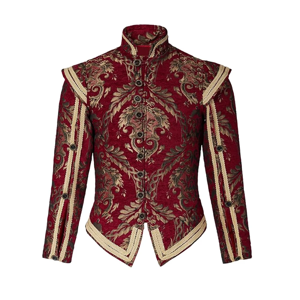 Herren Renaissance Retro Royal Jacke Mantel Prinz Edler König Kolonial Piratenkostüm Doppelmantel Gotische Stickerei Cosplay Kostüm 2026 – Detail 10