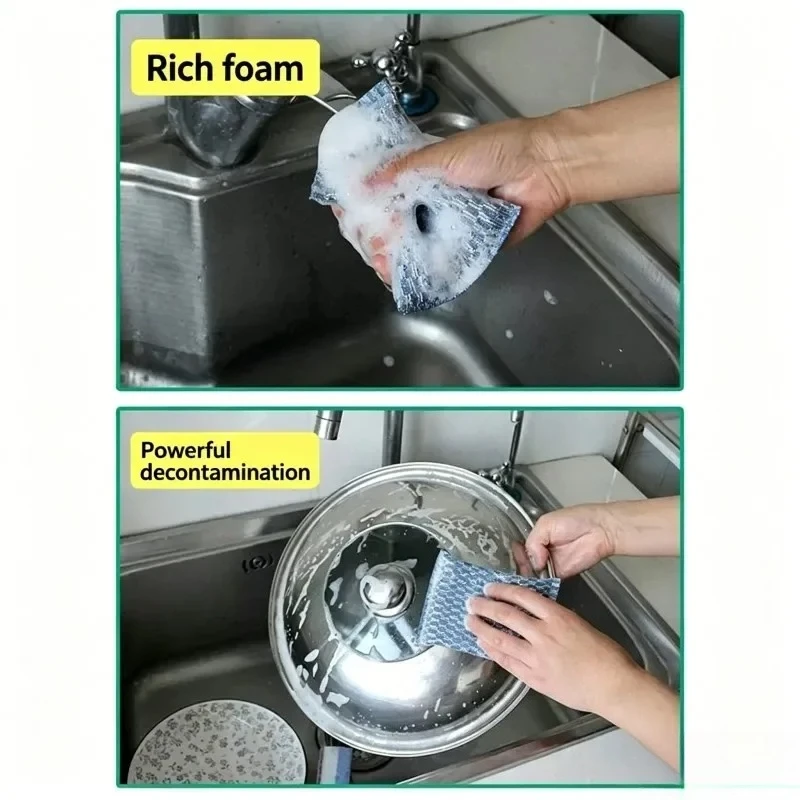 1/4/8 Pcs Dishwashing Dishwashing Pot Cleaning Tools Steel Wire Sponge Wiping Magic Removing Oil Stains Cleaning White Cloth