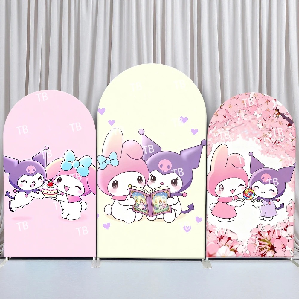 

Фон-арка Sanrio Kuromi My Melody в парном стиле: Веселая праздничная сцена для детского дня рождения, бэби-шауэра, декор для фотозоны