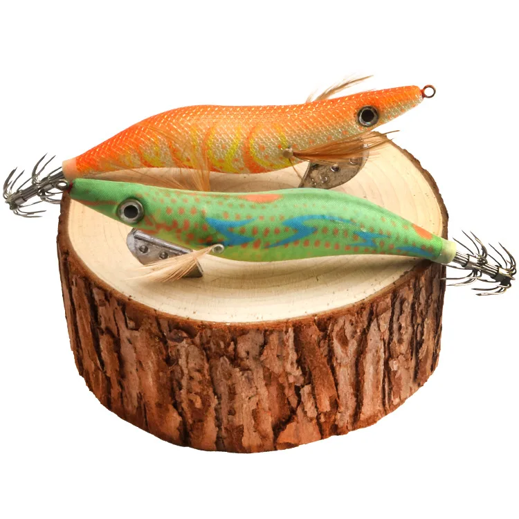 1pcs Hard Fishing Bait Fishing Lure Lead Sinker Squid Jig Hook Wooden Shrimp Octopus Cuttlefish 3.5# 3.0# 2.5# Luminous Shrimp