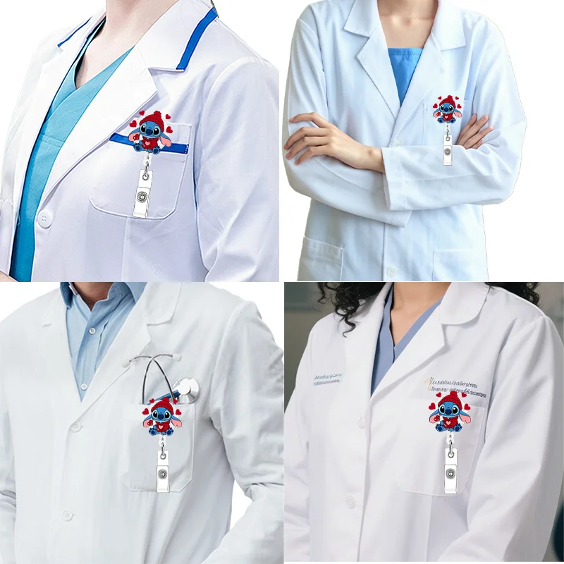 Disney Cute Stitch Acrylic Badge Scroll for ID Card, Student Doctor Nurse Gift, Office Use with Scalable Accessory