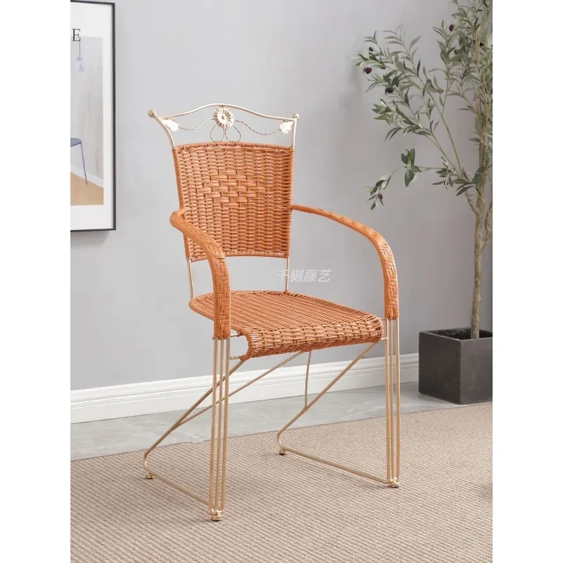 Rattan Chair Back  Rattan Adult Home Office Chair Balcony Leisure Chair Computer Mahjong  Indoor Stool J &