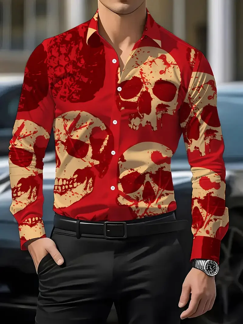 

Мужская модная рубашка с длинным рукавом, с 3D-принтом в виде черепа, высококачественная и удобная, стильная мужская рубашка с принтом