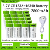New Cr123A Battery 3.7V 2800Mah Type-C Fast Rechargeable Battery, Cr123A=16340 Rechargeable Battery Can Be Recycled 2000 Times, Suitable for Safety, Leak-Proof Cameras/Flight, Long Battery Life, Durable