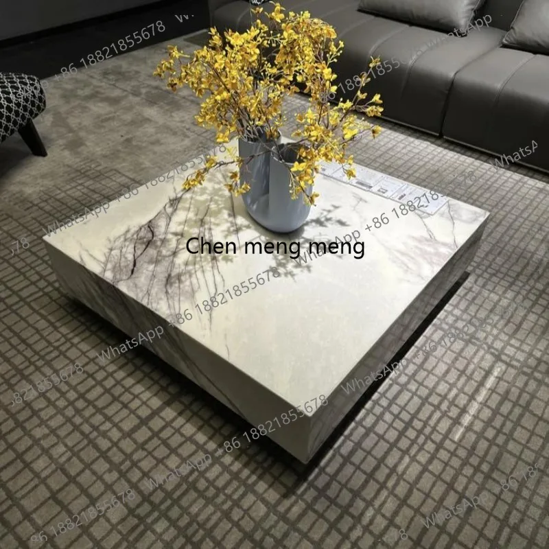 

Natural medium white marble square table Italian minimalist living room suspended rectangular coffee table