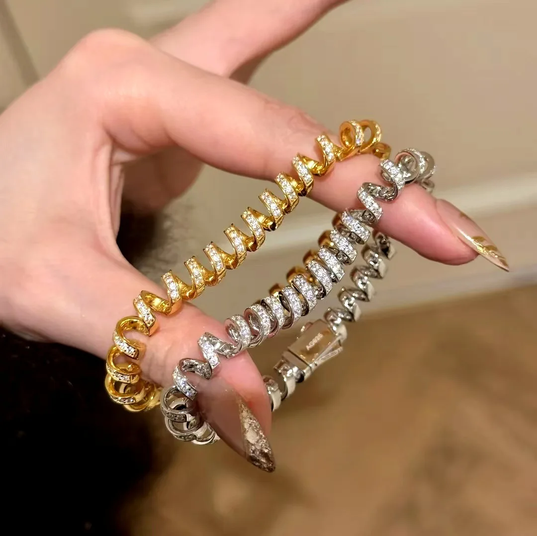 ZAKOL Sparkling Telephone Wire Stretch Bracelet Shiny Zircon Luxury Wrapped Bangle Sophisticated Aesthetic Jewelry Gift
