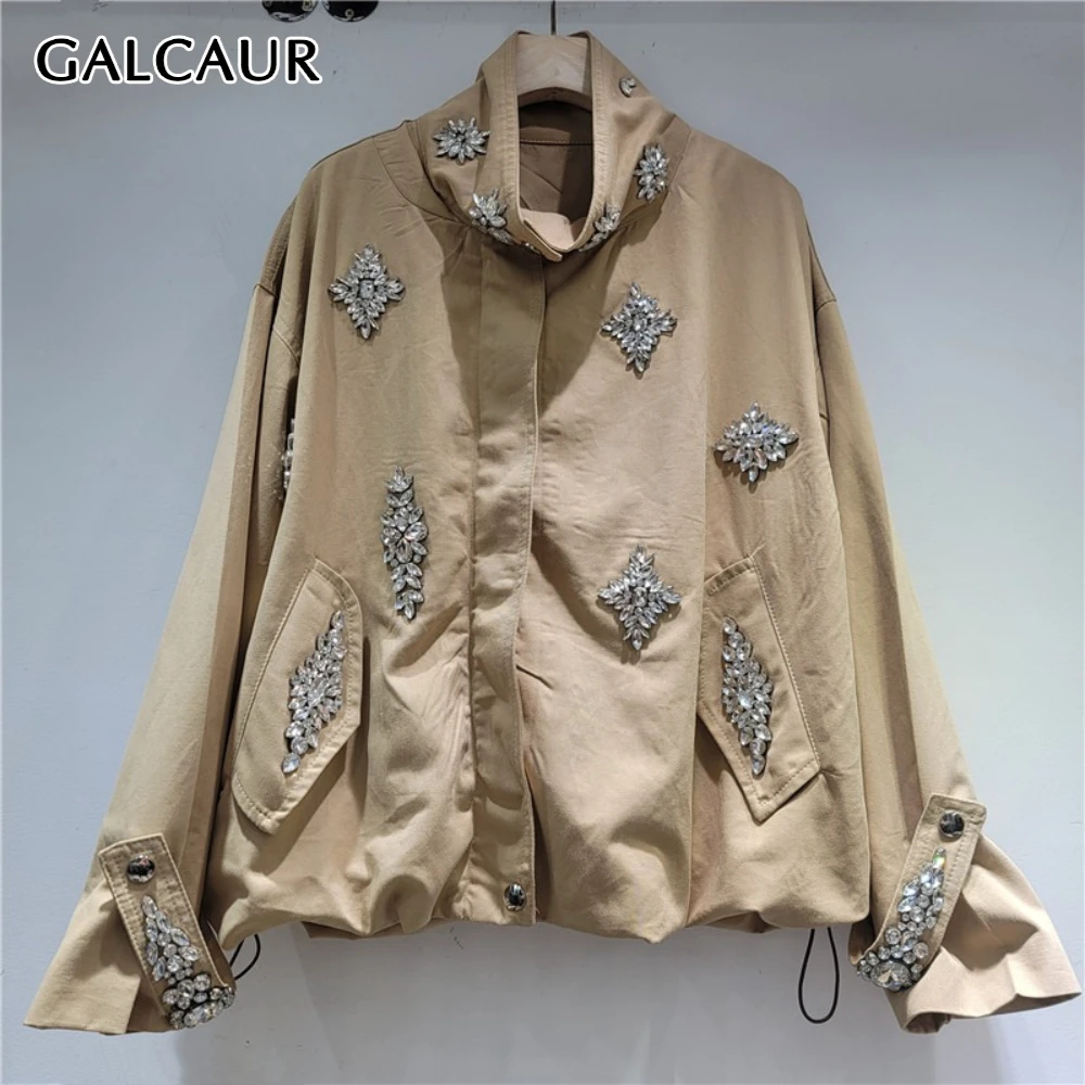 Khaki Diamond Streetwear Jacket for Women