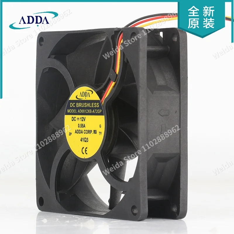 ADDA AD0812XB-A72GP 5V 24V 48V DC 12V 0.55A AC EC three-wire 8025 80X80X25MM 8CM high air volume temperature controlcooling fan