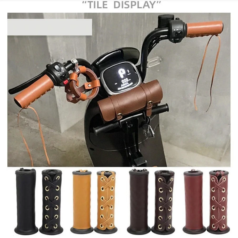 1Pair Motorcycle Universal Handlebar Cover Bicycle Riding Non-slip Vintage Leather Protective Cover Motorcycle Tuning Accessorie