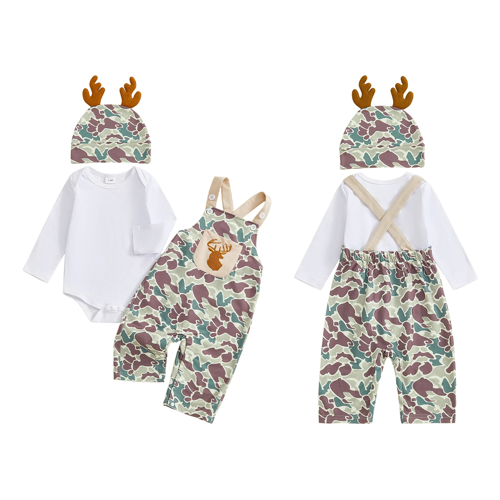 2026 السنة الجديدة الشتاء بيبي بوي الخريف الزي الصلبة طويلة الأكمام رومبير عيد الميلاد كامو عموما السراويل وقبعة 3 قطعة مجموعات الطفل