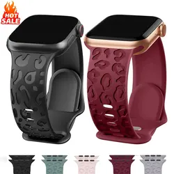 Correas de leopardo grabadas para Apple Watch, banda de 10 46mm, 42mm, 40mm, 44mm, 49mm, pulsera oficial del sitio web Iwatch Series 10 se 9 8 Ultra