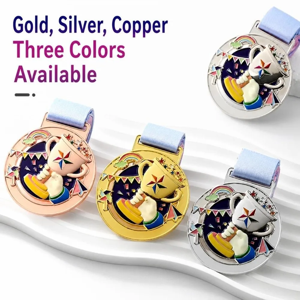 1Pc New Gold Silver Bronze Children's Metal Medals 65mm with Neck Ribbon Award Medals Competition Medals for Competitions
