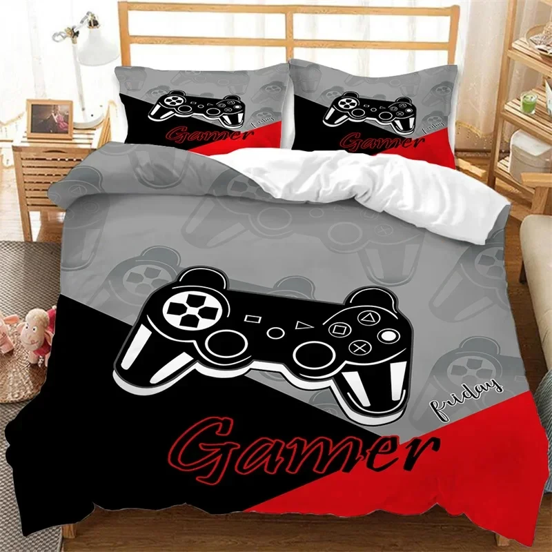 Boys Games Duvet Cover Kids Gamepad Bedding Set Microfiber Video Game Controller Comforter Cover Twin Full For Teen Girls Player