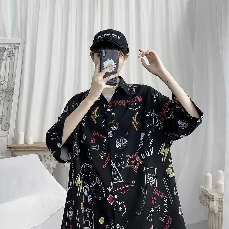 Printed Shirt Short-sleeved Shirt Men's Spring and Summer Thin Drooping and Handsome Casual Half-sleeved Top Jacket Trendy