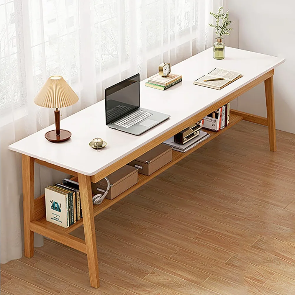 

Extra Long Solid Wood Desk,2-Person Writing Desk with Bookshelf,Large Computer Desk Workstation(71" Lx24 Wx30 H, White)