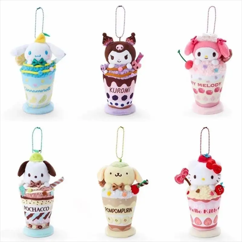 Hello Kitty Pom Pom Purin Cartoon Colorful Fruit Dessert Cup Plush Stuffed Toy Keychain Tote Bag Pendant Birthday Gift Student