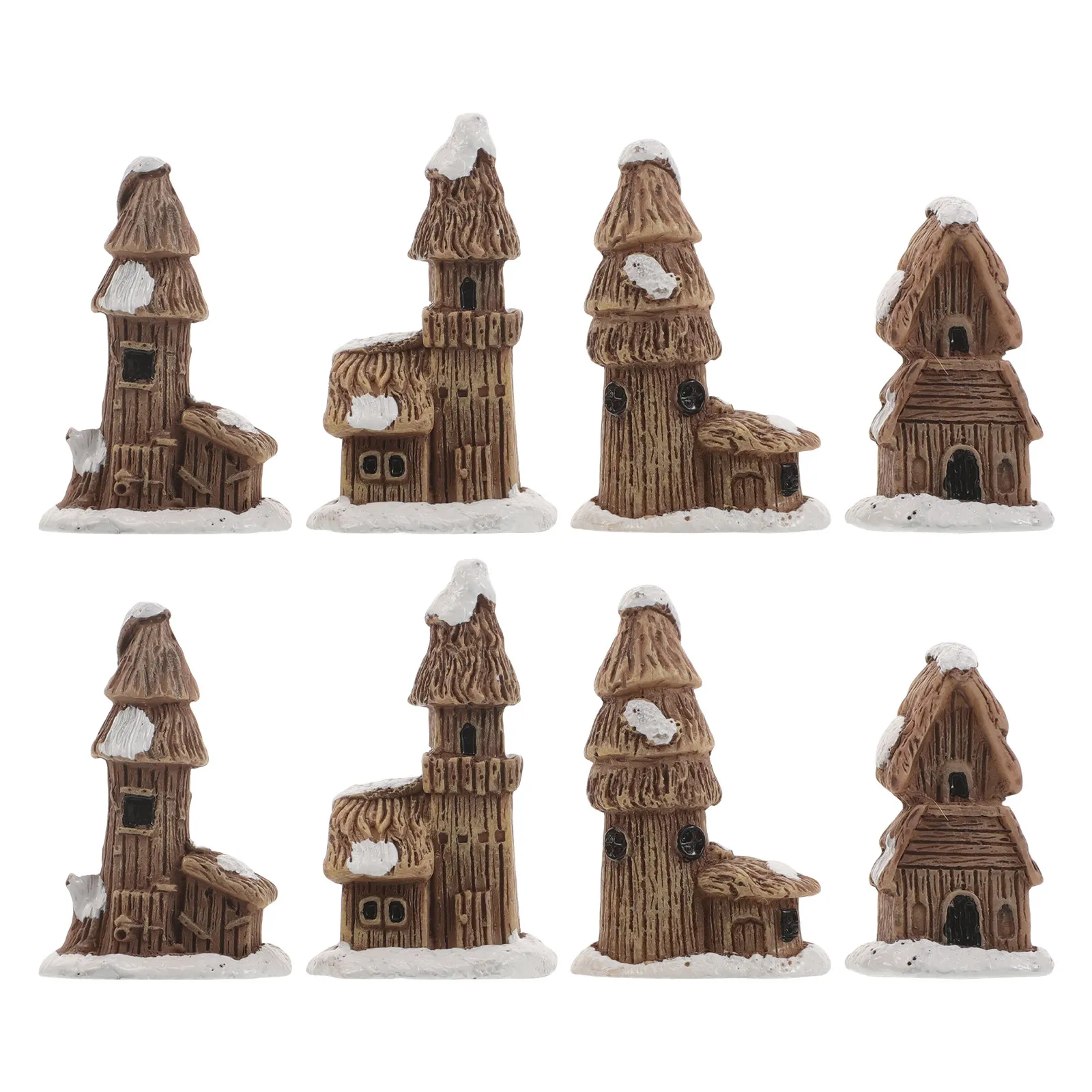 8Pcs Snow Roof Resin Ornaments Weatherproof Mini Fairy Garden Houses Rustic Winter Home Decor Snowy Thatched