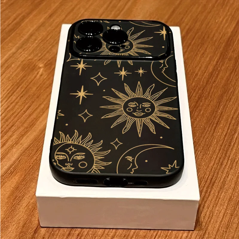 Ins Gold Sun Moon Matte Protect Phone Case For iPhone 17 Pro Max 16 15 Pro Max 14 11 Pro Max13 12  Silicone Lens Protect Cover