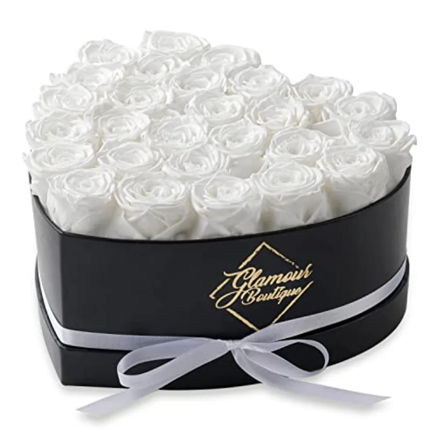 

GLAMOUR BOUTIQUE 27 Flower Forever Heart Shape Box Eternal Preserved Roses Gift for Her Lasting Flowers Premium Floral Heart Bo